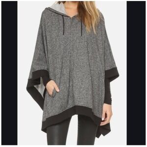 Soft Joie Orynn Poncho Womens Full Zip Sweatshirt Gray Black Pockets Casual XS/S